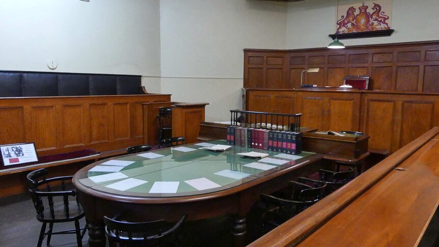 A courtroom interior.