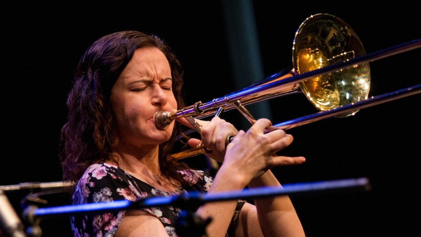 Shannon Barnett playing trombone