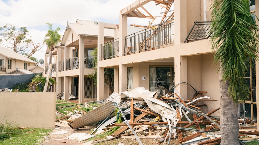 The facade of villas destroyed by a cyclone