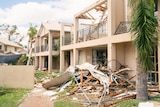 The facade of villas destroyed by a cyclone