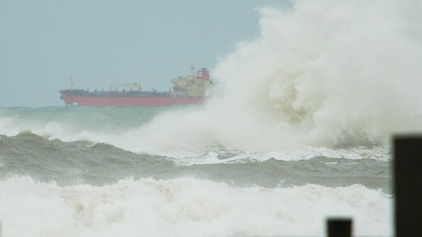 Stormy seas bash the coast at Burnie in Tasmania's north.