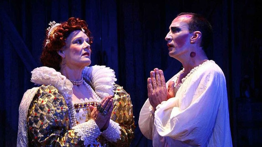 Two actors perform Shakespeare on stage