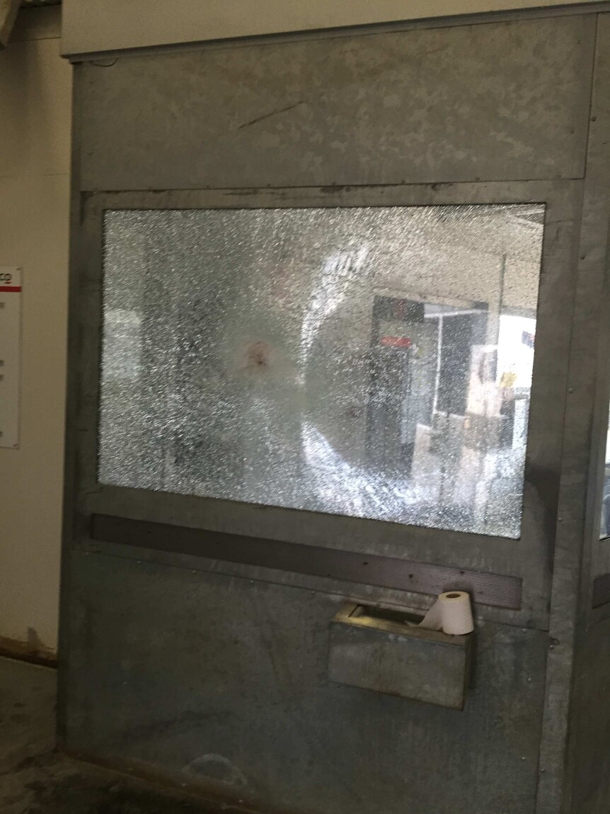 Smashed window at Christmas Island detention centre