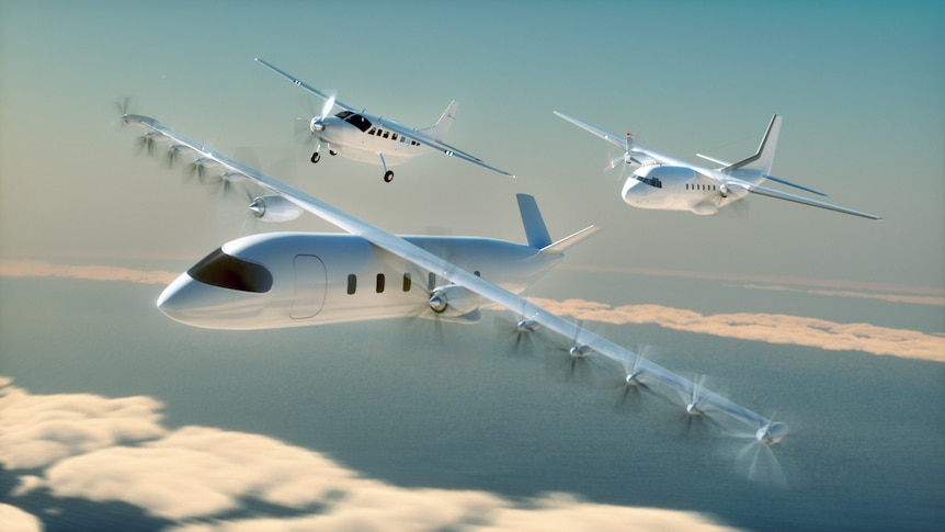 A render image of three white planes in the sky