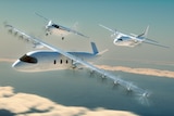 A render image of three white planes in the sky