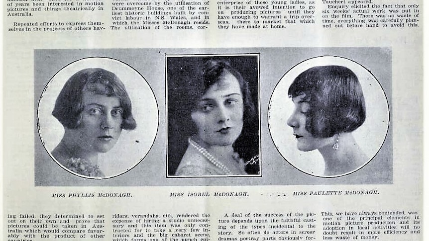Archival image of a 1926 newspaper featuring the portraits of three women under the article heading, 'Enter Madame!'