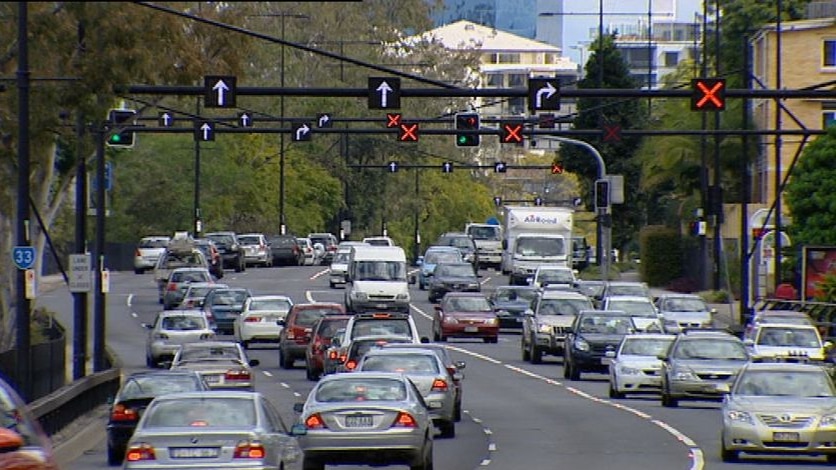 TV still of traffic on Coronation Drive at Milton in Brisbane in south-east Qld.