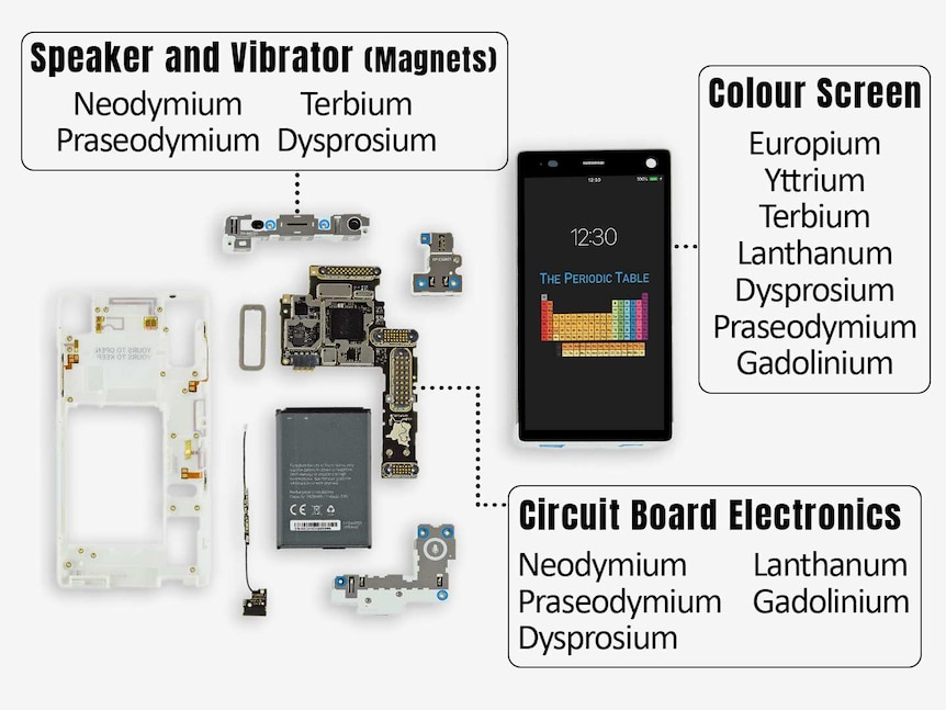 An infographic of a phone split into various elements.