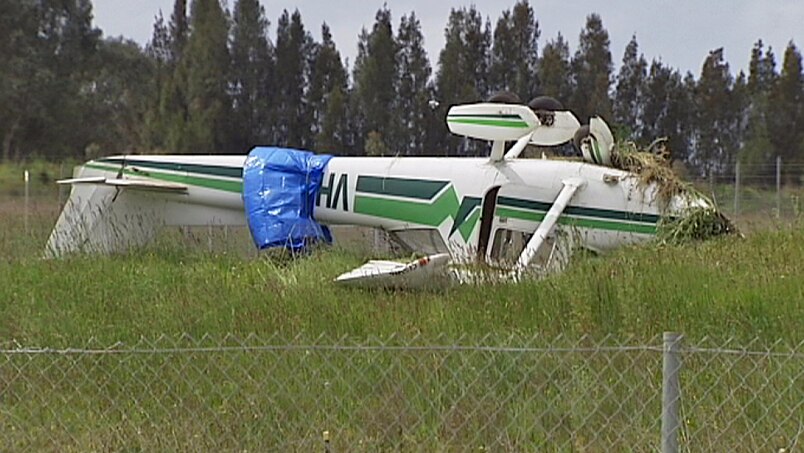Crashed plane at Bankstown Airport.