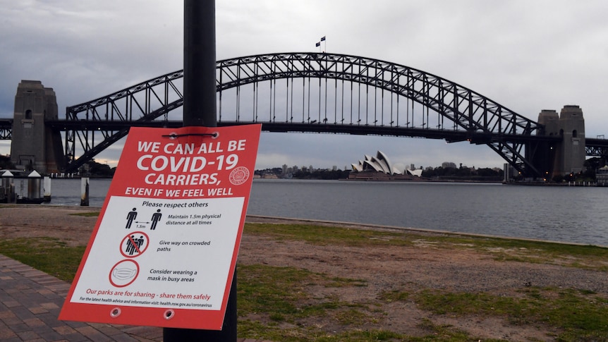COVID sign at Sydney Harbour