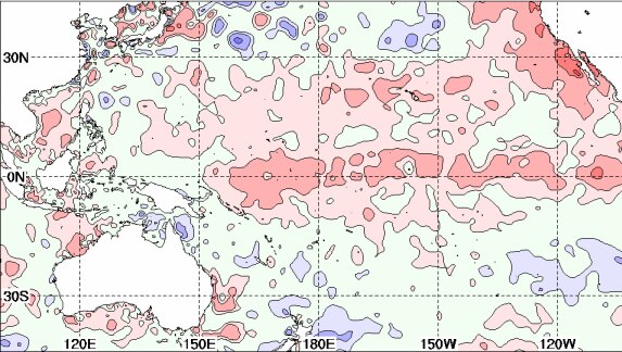Weekly sea surface temperature anomalies in the Pacific Ocean for week ending 16 November.