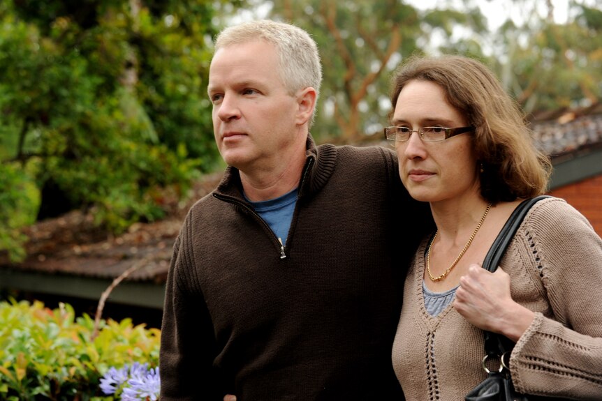 Jeffrey Gilham and his wife Robecca speak to media