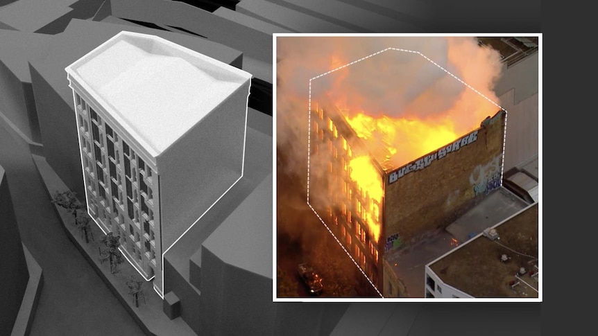 A 3D model of the building that burnt down in Surry Hills