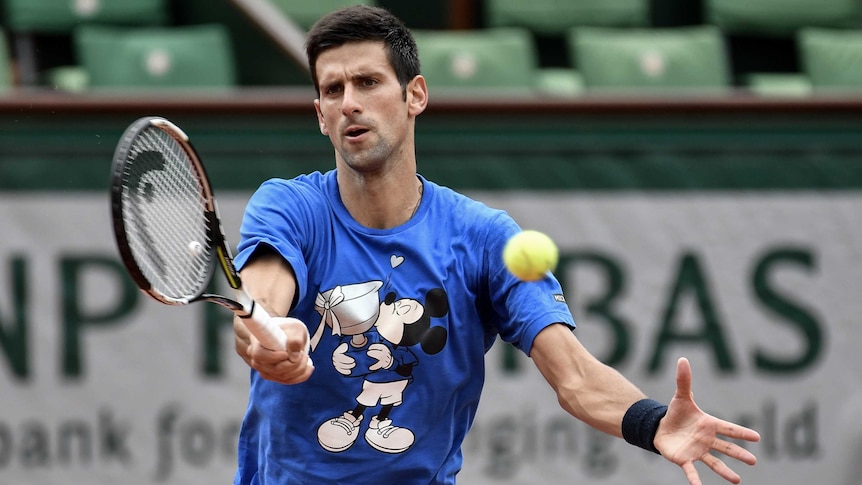 Serbia's Novak Djokovic  returns the ball in training ahead of the 2016 French Open.