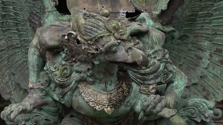 An early copper and brass model of the final Garuda Wisnu Kencana sculpture.