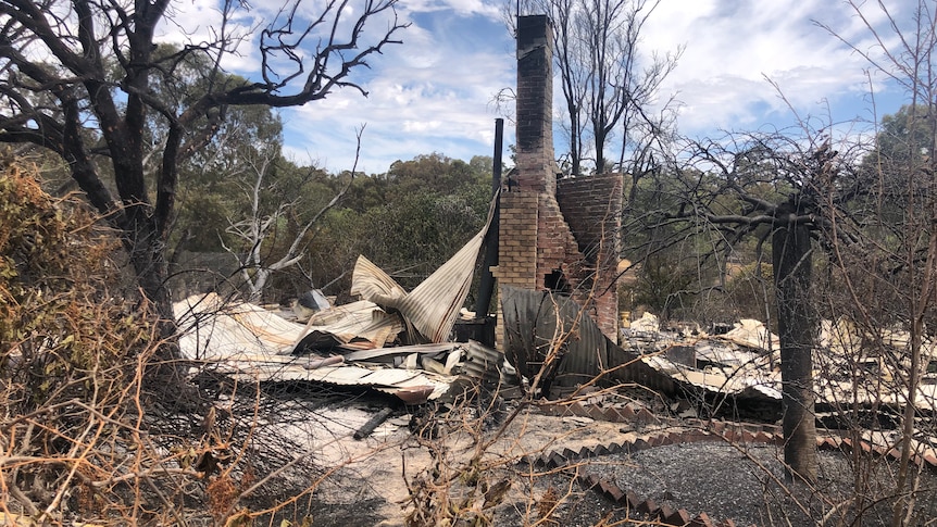 The burnt out remains of a house