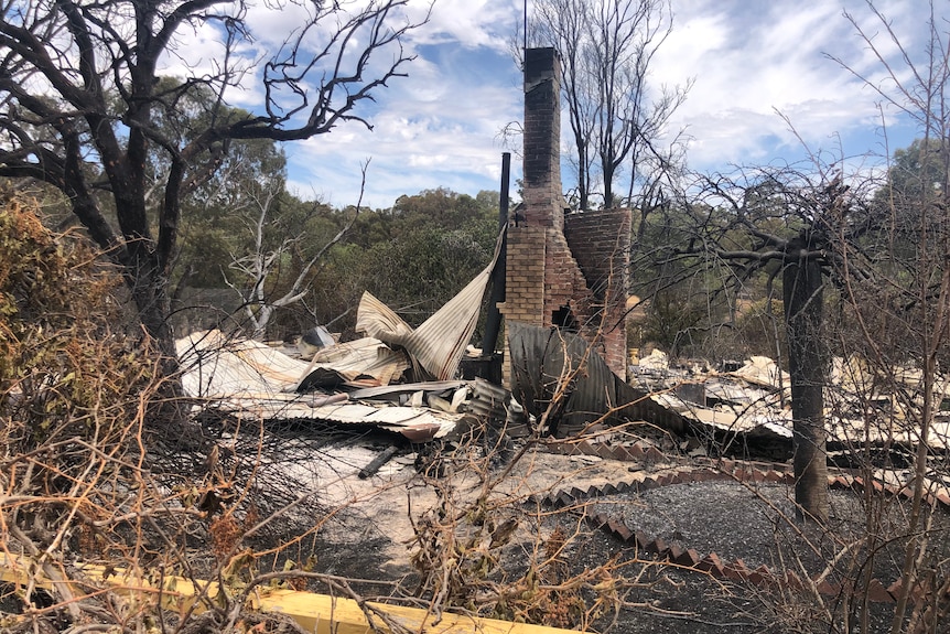 The burnt out remains of a house