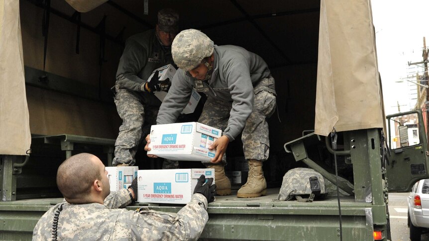 US Army delivers water to Sandy victims
