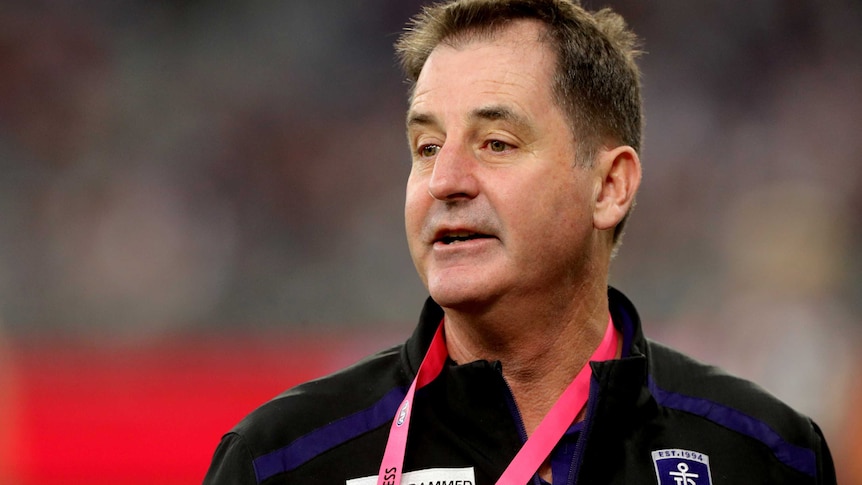 A head and shoulders shot of Fremantle Dockers coach Ross Lyon.