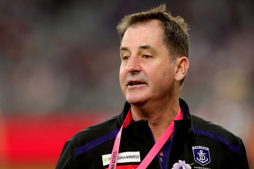 A head and shoulders shot of Fremantle Dockers coach Ross Lyon.