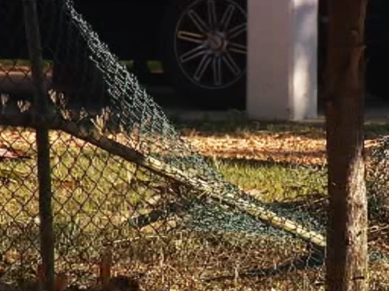 Wrecked fence at Wagaman crime scene