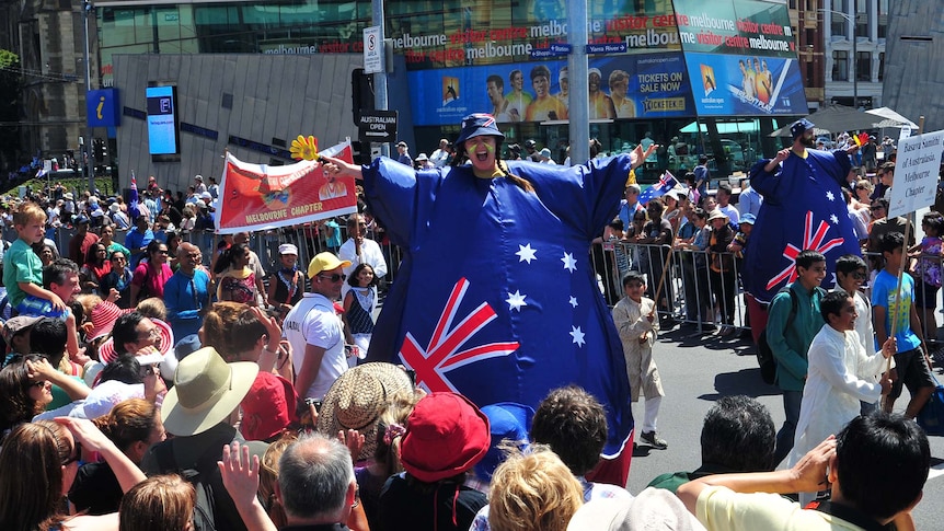 Australia Day revellers march in the people's parade in Melbourne
