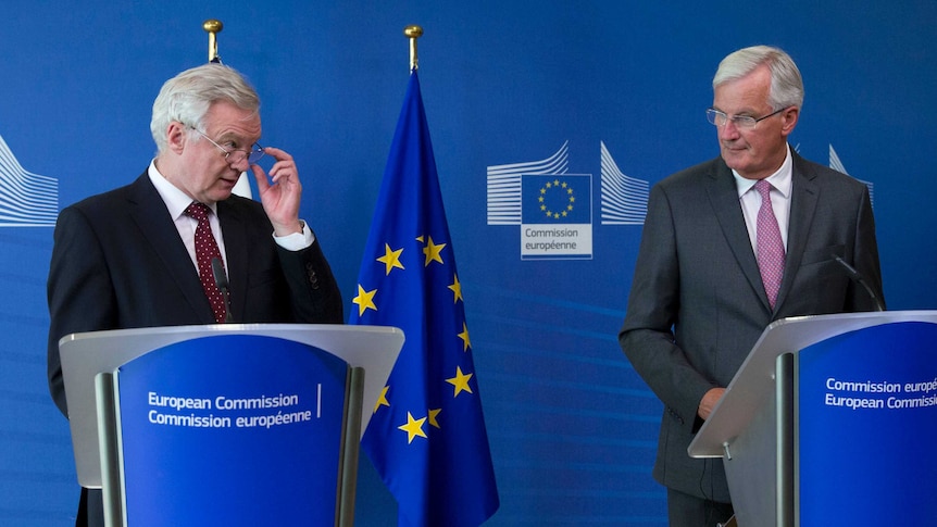 European Union chief Brexit negotiator Michel Barnier and British Secretary of State David Davis.