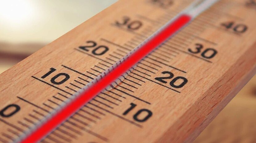 a picture of a thermometer with the temperature in the mid thirties