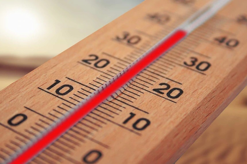 a picture of a thermometer with the temperature in the mid thirties