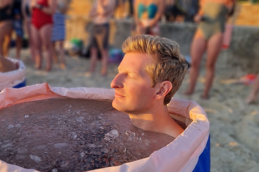A man in an ice bath.