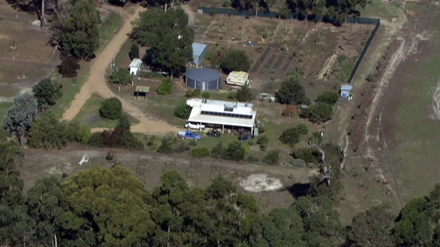 An aerial photo of the house where seven people were killed in a mass shooting in Margaret River.