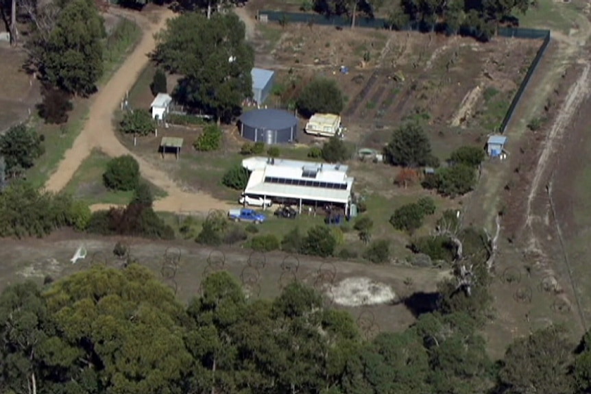 An aerial photo of the house where seven people were killed in a mass shooting in Margaret River.