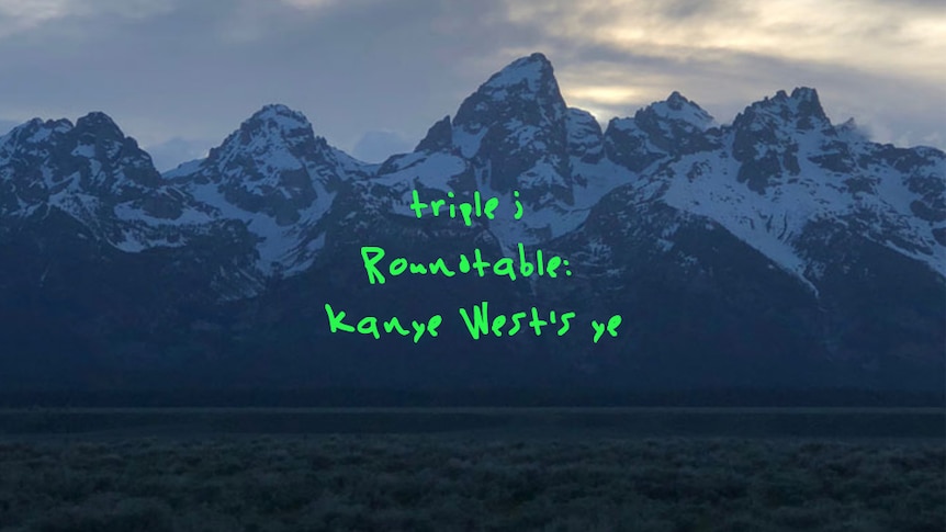 Image features mountainous background of Kanye West's cover art for new album Ye, with altered green text