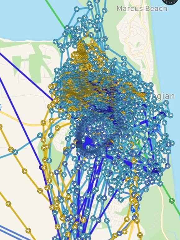 Contractors McDermott aviation aircraft tracks for one day's work on the Sunshine Coast.