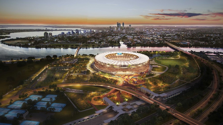 An artist's impression of the new Perth Stadium at Burswood.