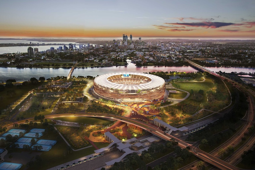 An artist's impression of the new Perth Stadium at Burswood.