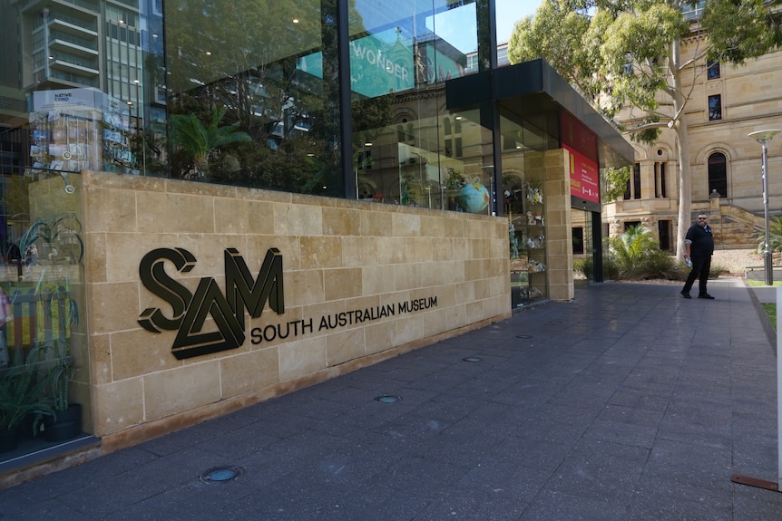 Exterior of South Australian museum building and signs