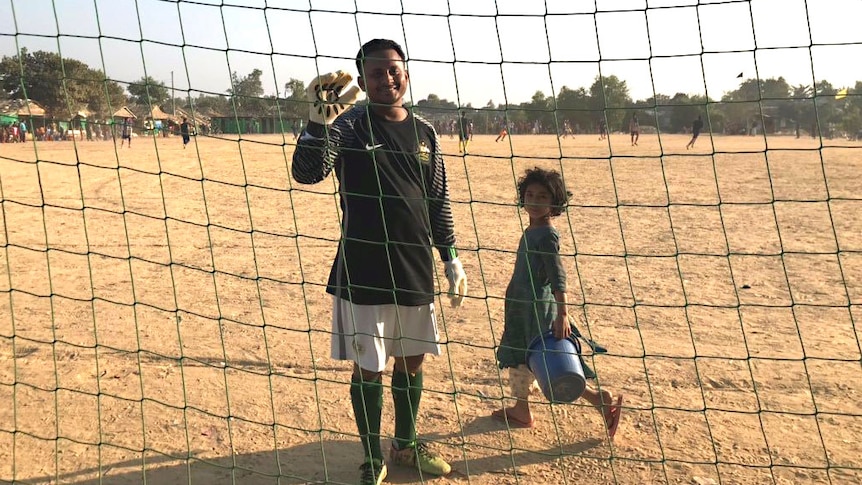 Playing soccer at the Kutupalong refugee camp in Bangladesh