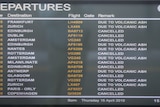 Screen informs passengers all flights have been cancelled