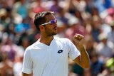 Serbia's Victor Troicki reacts during his third round match against Dustin Brown at Wimbledon 2015.