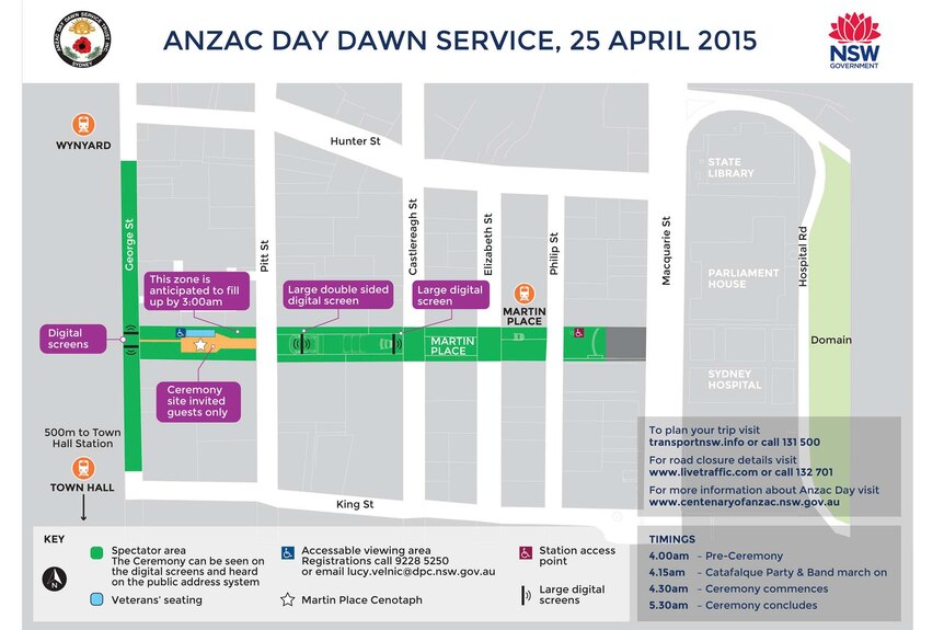 Map showing plans for Anzac Day dawn service in Sydney
