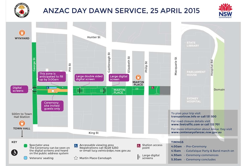 Map showing plans for Anzac Day dawn service in Sydney