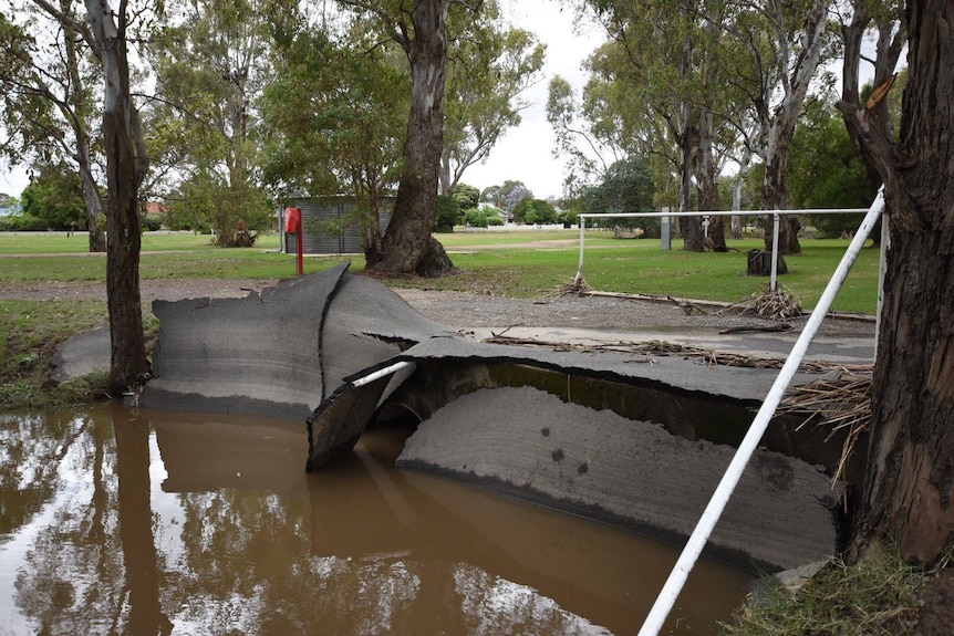Damaged caused by flood waters at the Euroa caravan park.