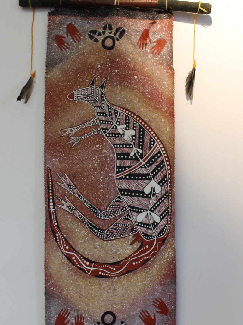 Red Kangaroo Dreaming by Yukembrok, exhibited at the 2015 NAIDOC Week Art Exhibition at Gallery at Southside, Canberra.