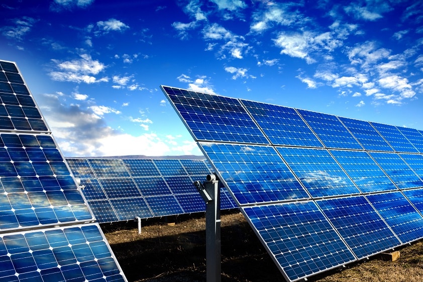 Solar panels in a field.