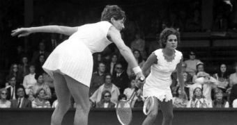 Margaret Court playing doubles with Evonne Goolagong.