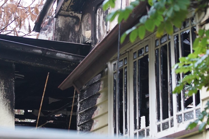 Burnt awning of a house.