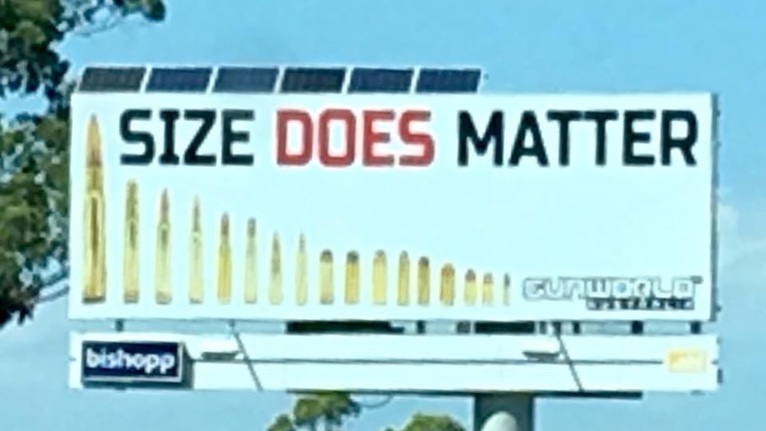A billboard on the Bruce Highway between Brisbane and the Sunshine Coast for Gun World Australi