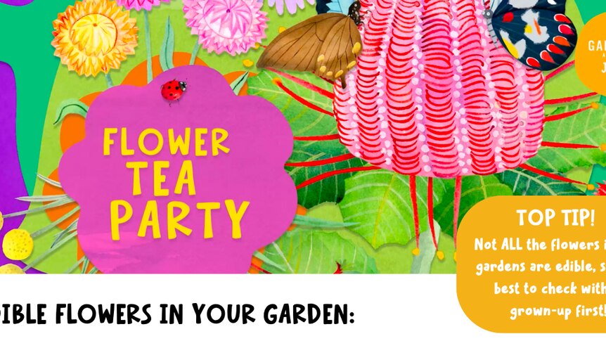 Graphic with text 'Flower Tea Party.'