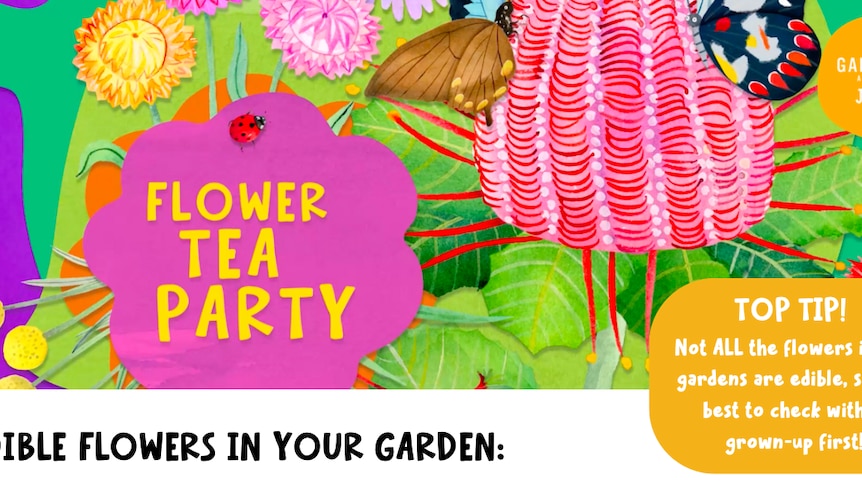 Graphic with text 'Flower Tea Party.'